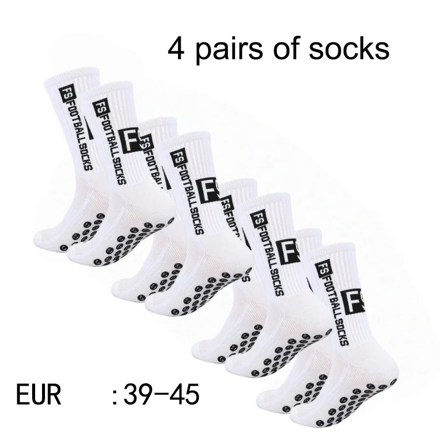 4 Pairs Men's Soccer Socks with Grip Non Slip Anti Slip Athletic Socks with Cushion Pads for Football Basketball Hockey