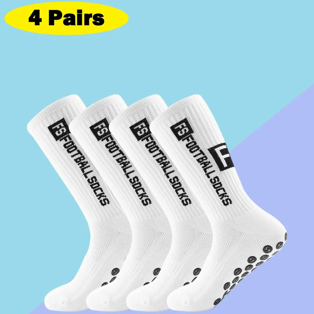 4 Pairs Men's Soccer Socks with Grip Non Slip Anti Slip Athletic Socks with Cushion Pads for Football Basketball Hockey