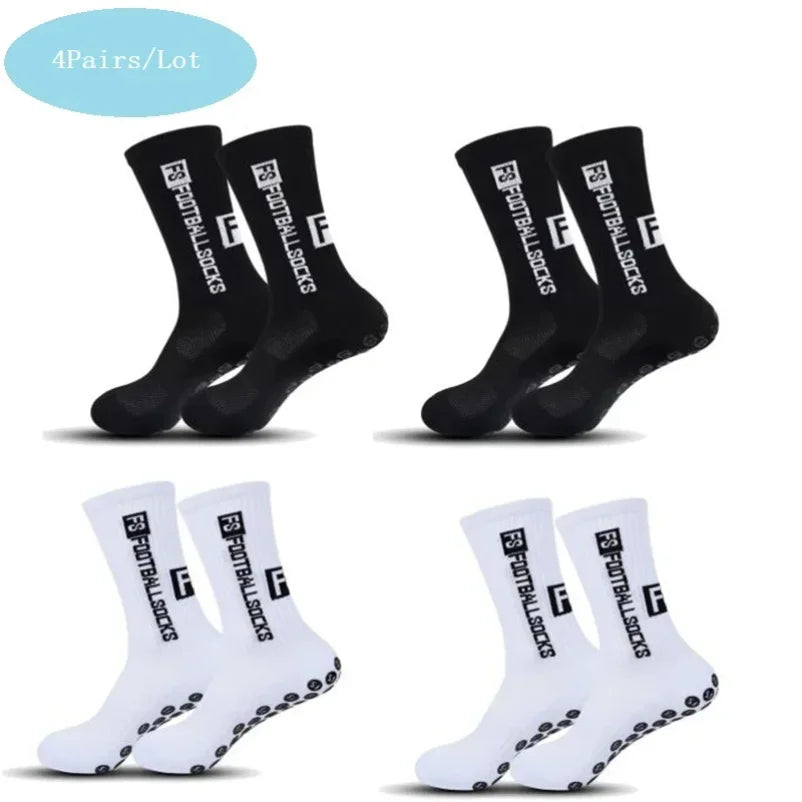 4 Pairs Men's Soccer Socks with Grip Non Slip Anti Slip Athletic Socks with Cushion Pads for Football Basketball Hockey