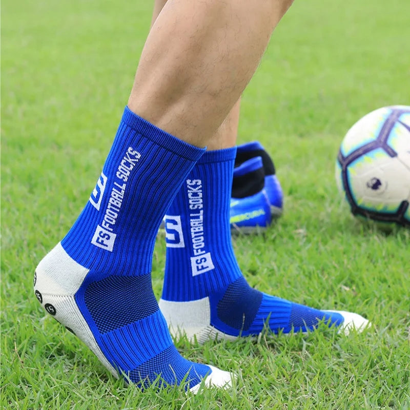 4 Pairs Men's Soccer Socks with Grip Non Slip Anti Slip Athletic Socks with Cushion Pads for Football Basketball Hockey