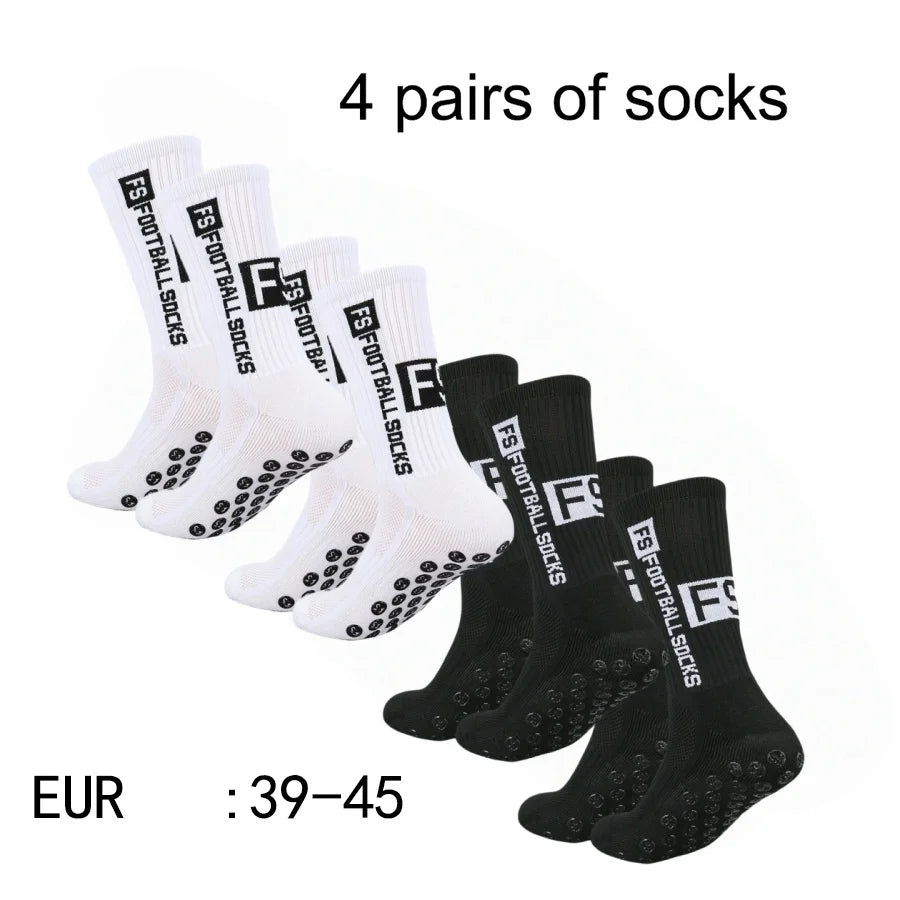 4 Pairs Men's Soccer Socks with Grip Non Slip Anti Slip Athletic Socks with Cushion Pads for Football Basketball Hockey