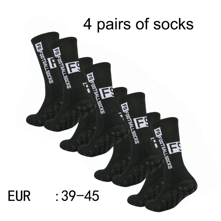 4 Pairs Men's Soccer Socks with Grip Non Slip Anti Slip Athletic Socks with Cushion Pads for Football Basketball Hockey