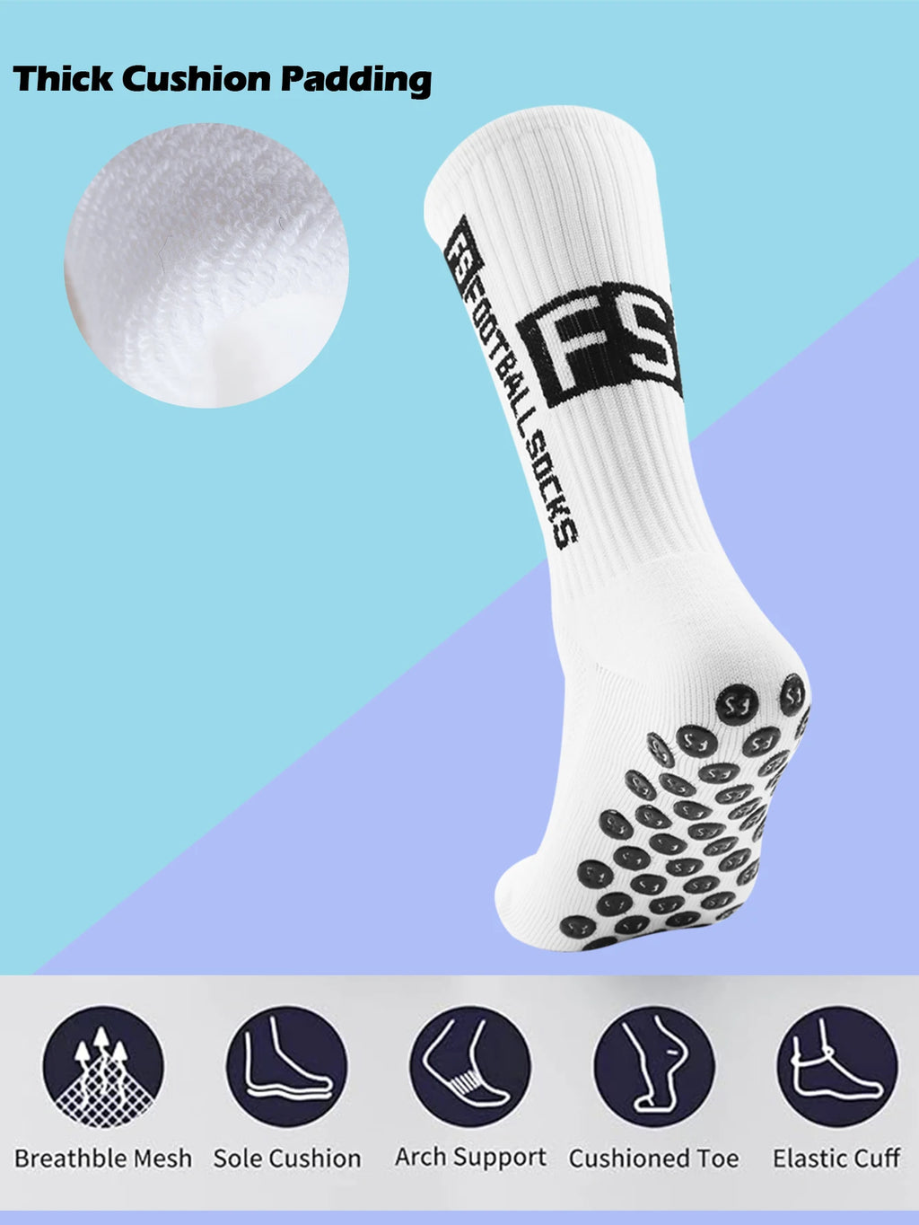 4 Pairs Men's Soccer Socks with Grip Non Slip Anti Slip Athletic Socks with Cushion Pads for Football Basketball Hockey